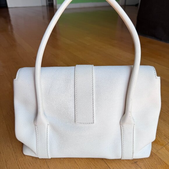 LORO PIANA Chic White Leather Shoulder Bag Medium Size Made In Italy Great Cond - Picture 3 of 10